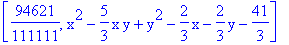 [94621/111111, x^2-5/3*x*y+y^2-2/3*x-2/3*y-41/3]